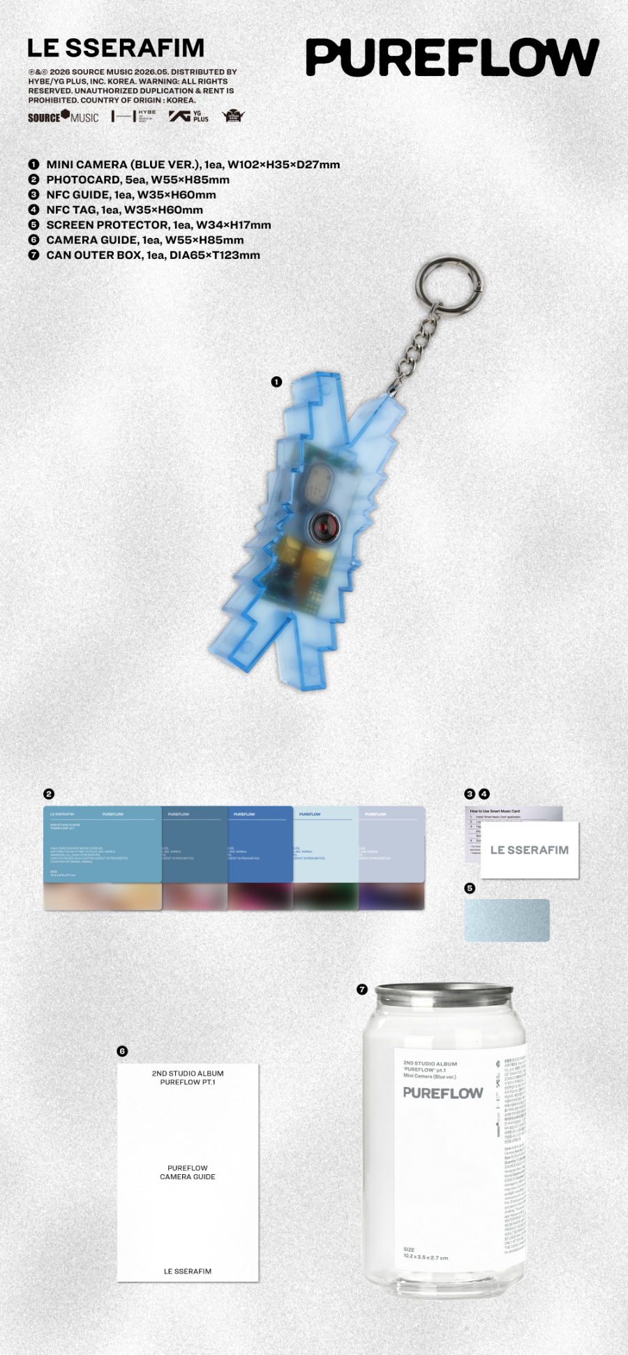 LE SSERAFIM - 2nd Studio Album 'PUREFLOW' pt.1 (Mini Camera Ver. / Blue)